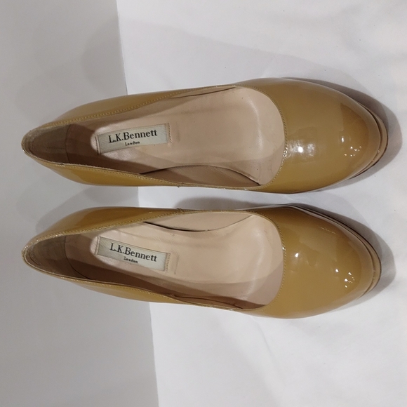 L.K.BENNETT Shoes - L.K.Bennett PATENT LEATHER NUDE ROUND TOE PUMPS STILETTOS SIZE 38/ US 5.5